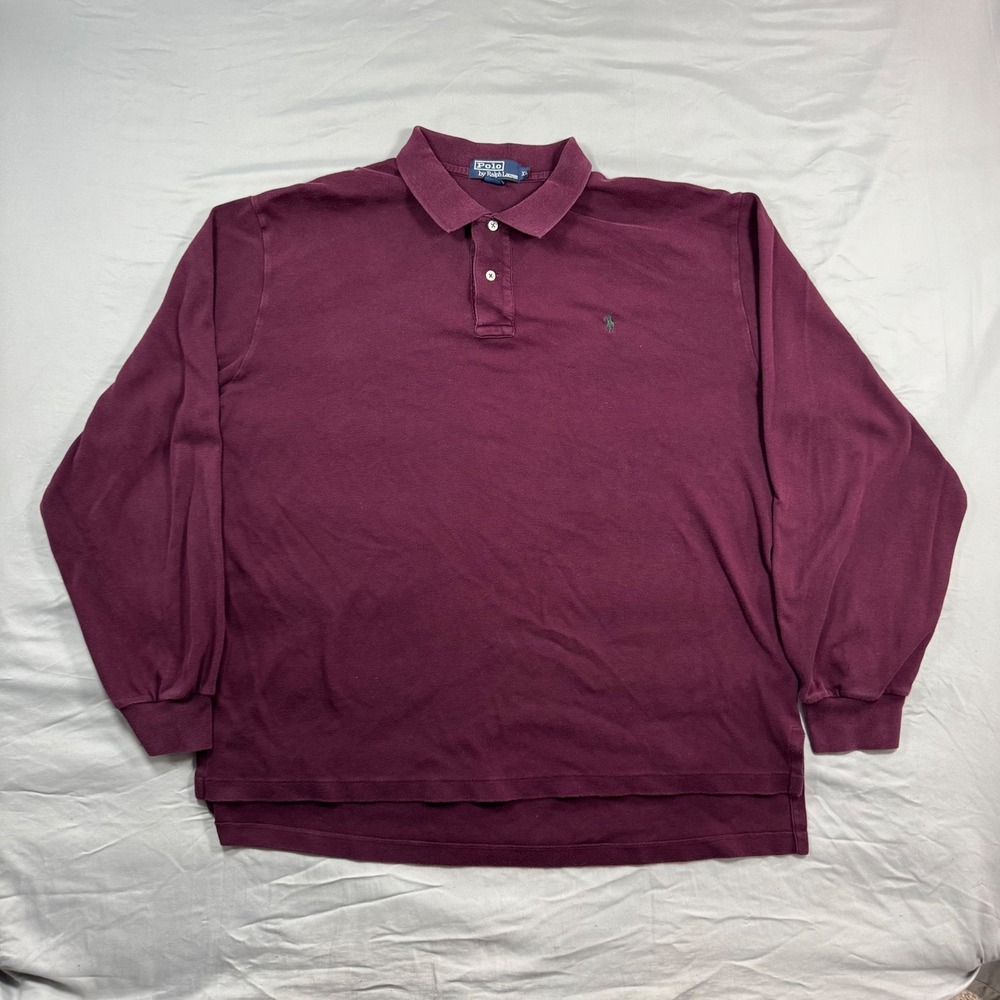 Polo Ralph Lauren Mens XL Long Sleeve Polo Shirt Burgundy Cotton Preppy Academia